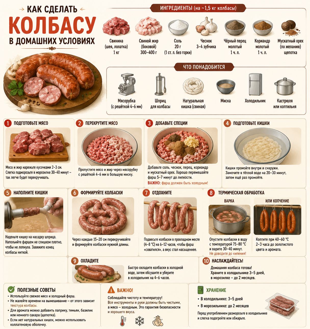 Как сделать колбасу в домашних условиях